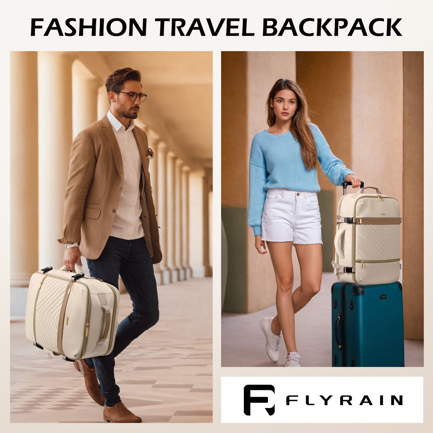 Large Travel Backpack for Women Men: 40L Carry on Backpack for Airplanes Personal Item Traveling Bookbag with Luggage Strap Laptop Backpacks Anti Theft Weekender Hiking Suitcase Bag Beige