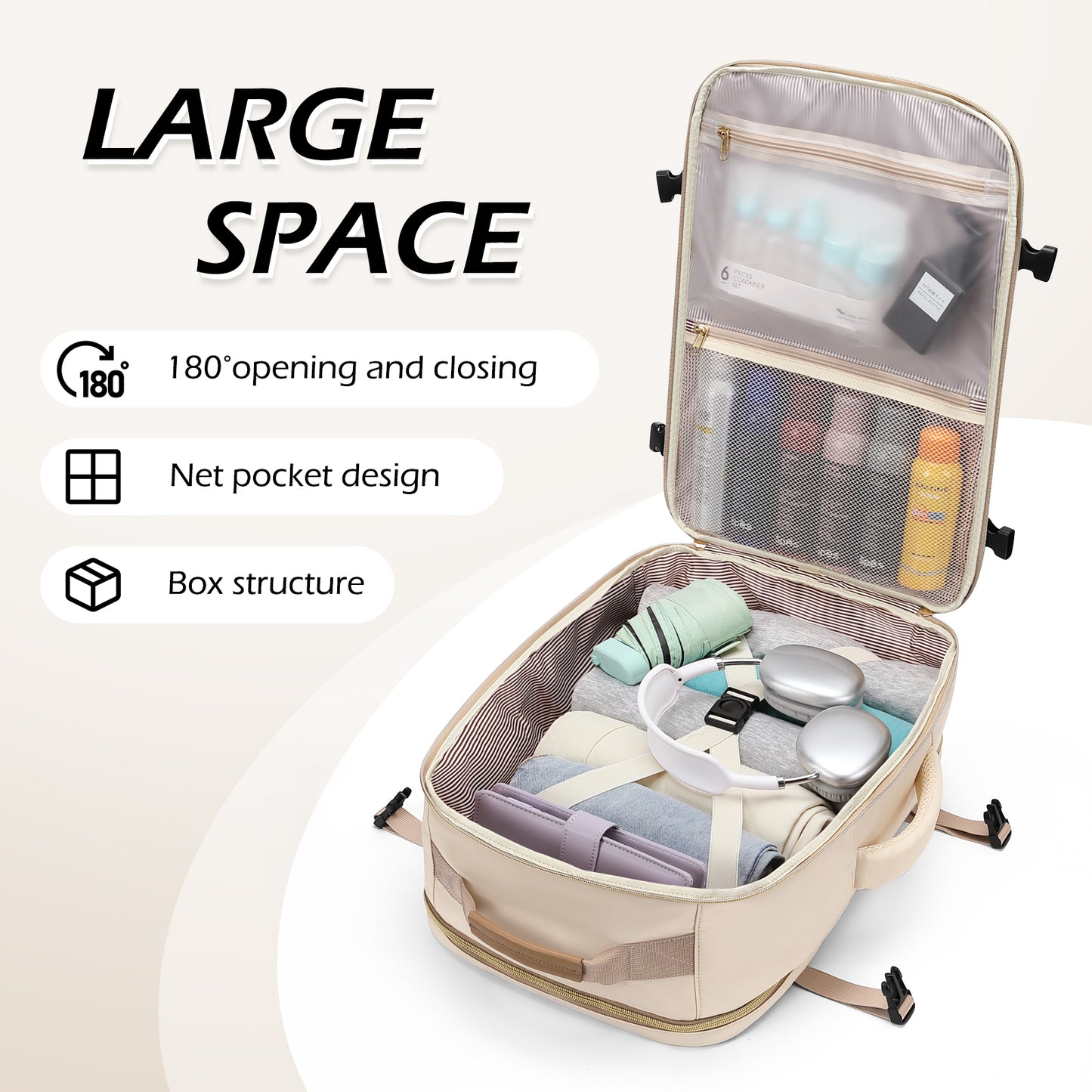 Large Travel Backpack for Women Men: 40L Carry on Backpack for Airplanes Personal Item Traveling Bookbag with Luggage Strap Laptop Backpacks Anti Theft Weekender Hiking Suitcase Bag Beige