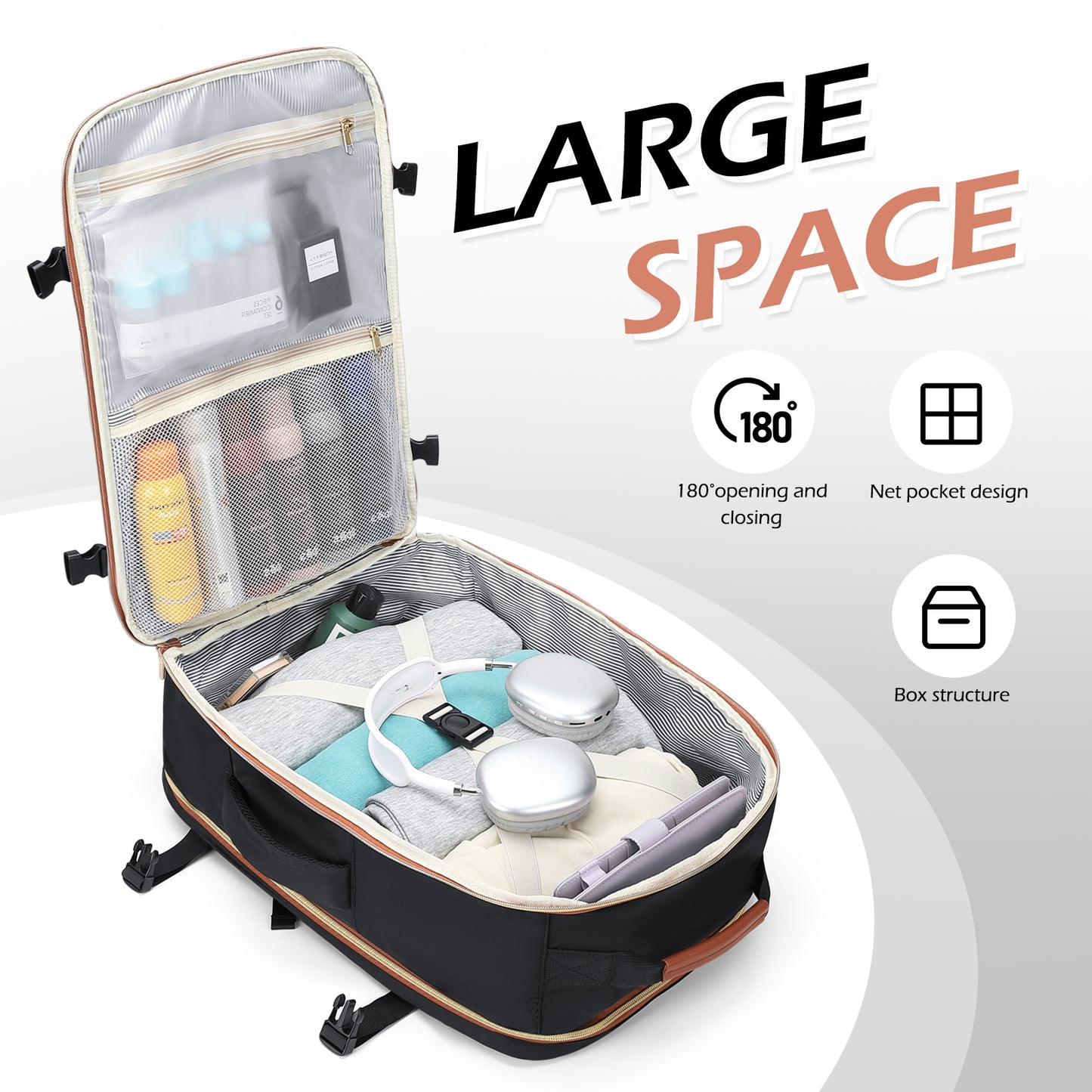 Large Travel Backpack for Women Men: 40L Carry on Backpack for Airplanes Personal Item Traveling Bookbag with Luggage Strap Laptop Backpacks Anti Theft Weekender Hiking Suitcase Bag Black