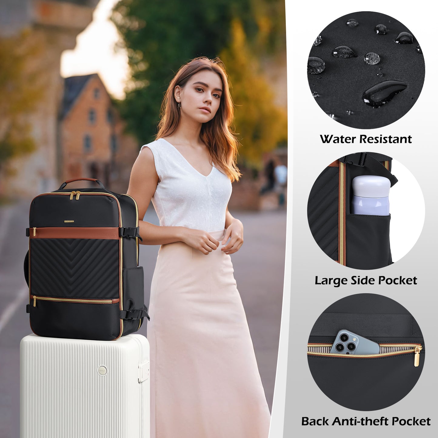 Large Travel Backpack for Women Men: 40L Carry on Backpack for Airplanes Personal Item Traveling Bookbag with Luggage Strap Laptop Backpacks Anti Theft Weekender Hiking Suitcase Bag Black