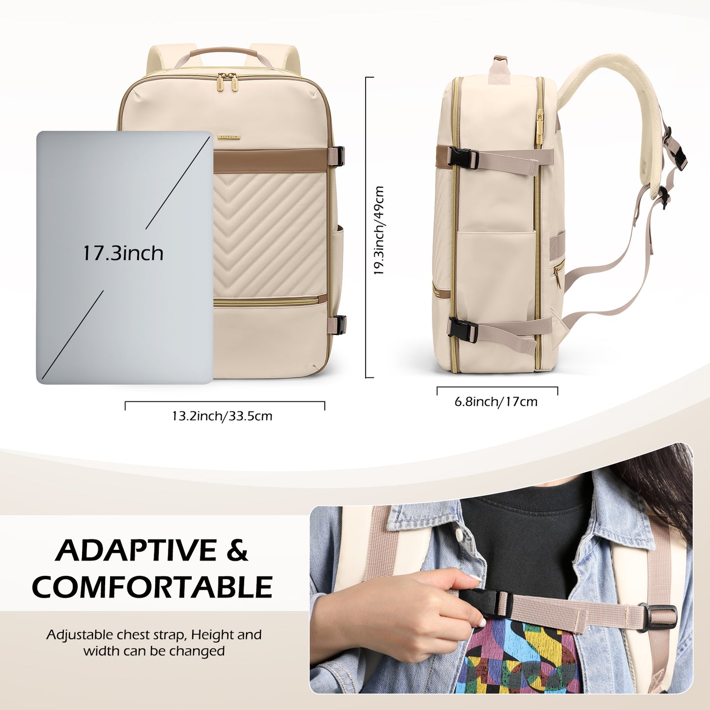 Large Travel Backpack for Women Men: 40L Carry on Backpack for Airplanes Personal Item Traveling Bookbag with Luggage Strap Laptop Backpacks Anti Theft Weekender Hiking Suitcase Bag Beige