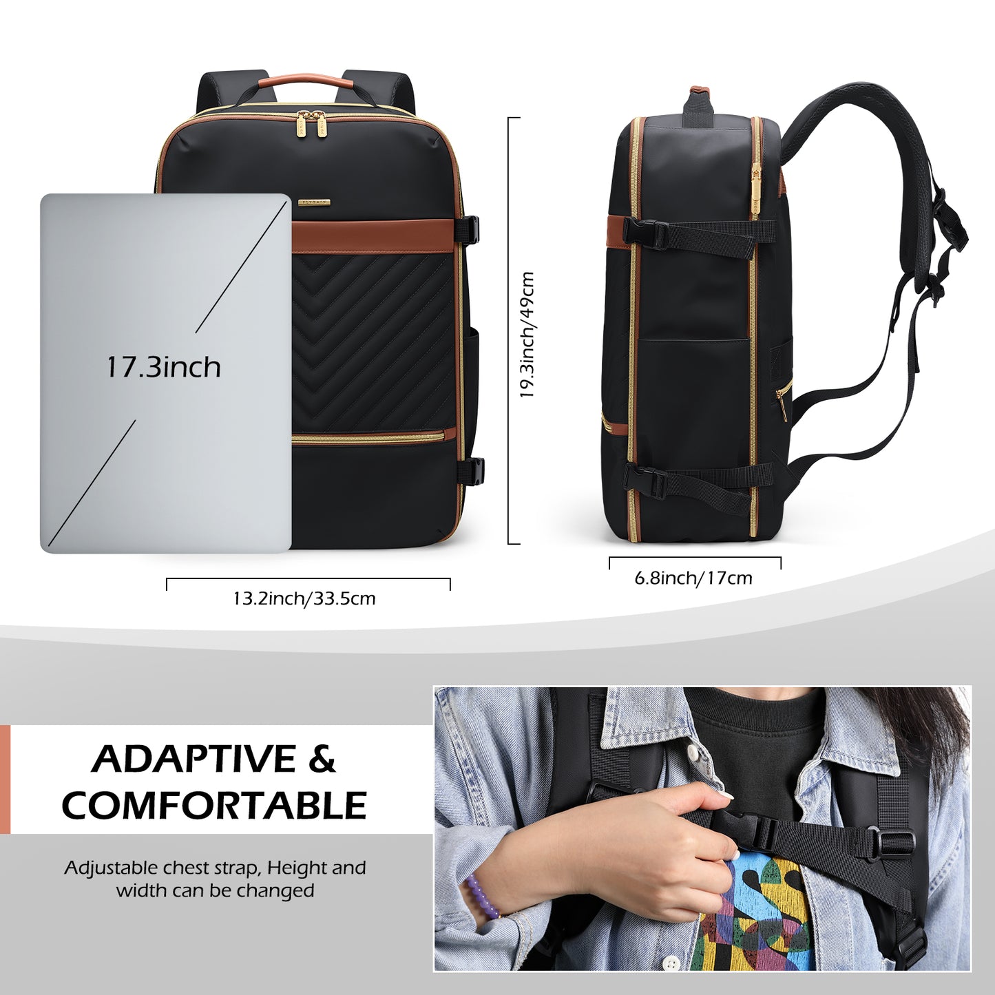 Large Travel Backpack for Women Men: 40L Carry on Backpack for Airplanes Personal Item Traveling Bookbag with Luggage Strap Laptop Backpacks Anti Theft Weekender Hiking Suitcase Bag Black