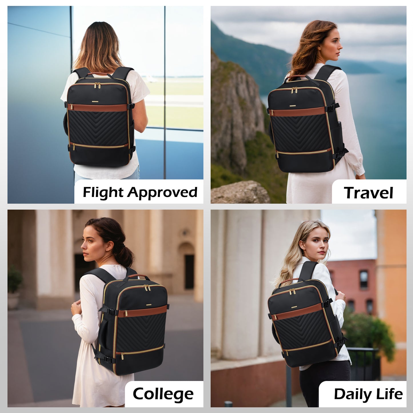 Large Travel Backpack for Women Men: 40L Carry on Backpack for Airplanes Personal Item Traveling Bookbag with Luggage Strap Laptop Backpacks Anti Theft Weekender Hiking Suitcase Bag Black